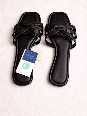 Universal Thread Black Braided Slide Sandals for Women